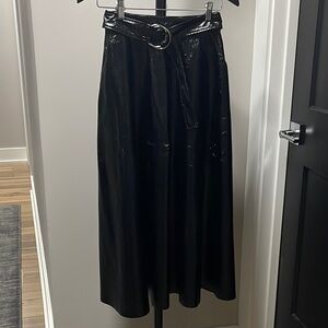 Topshop Black Full Circle Faux Leather Vinyl Midi Skirt